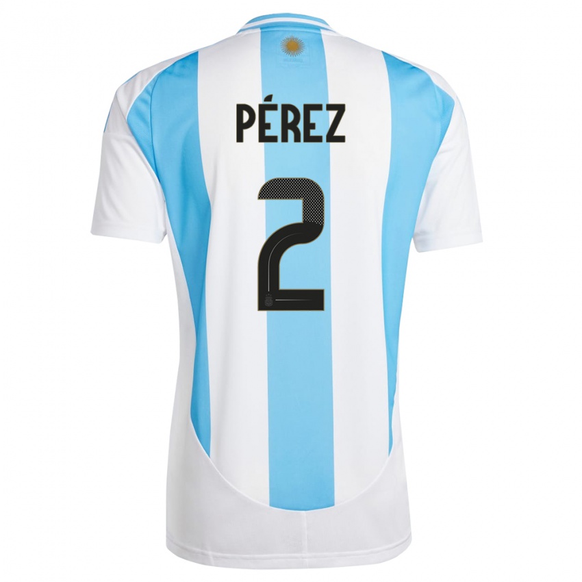 Niño Camiseta Argentina Nehuen Perez #2 Blanco Azul 1ª Equipación 24-26 La Camisa Chile