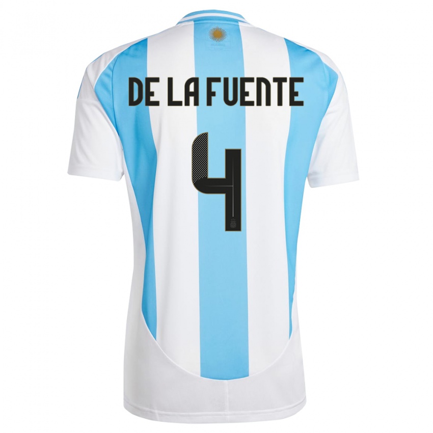 Niño Camiseta Argentina Hernan De La Fuente #4 Blanco Azul 1ª Equipación 24-26 La Camisa Chile