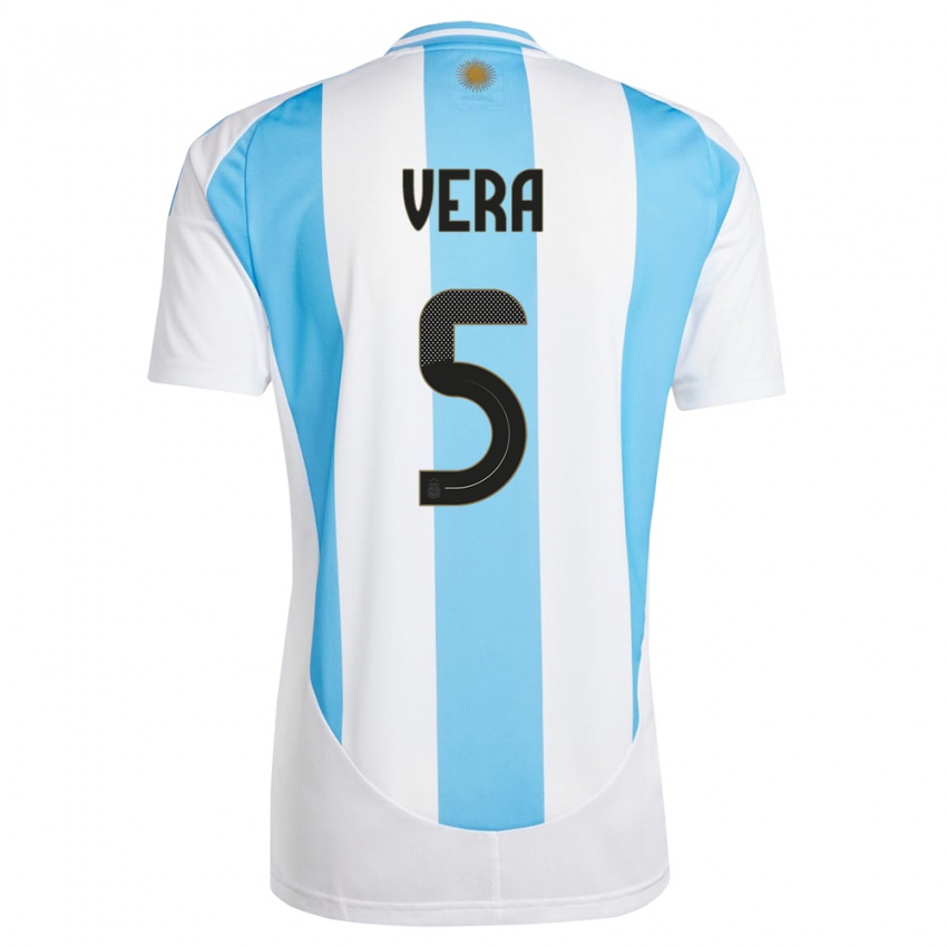 Niño Camiseta Argentina Fausto Vera #5 Blanco Azul 1ª Equipación 24-26 La Camisa Chile