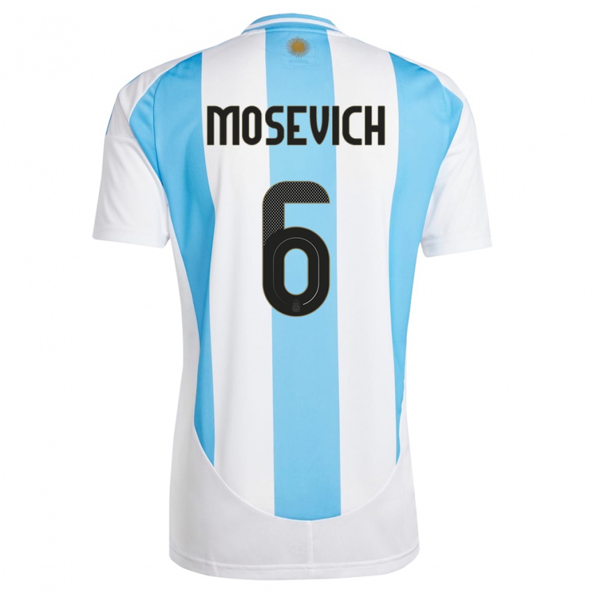 Niño Camiseta Argentina Leonel Mosevich #6 Blanco Azul 1ª Equipación 24-26 La Camisa Chile