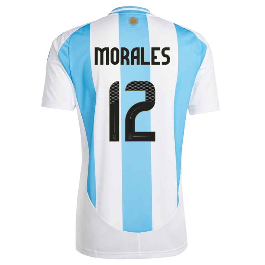 Niño Camiseta Argentina Lautaro Morales #12 Blanco Azul 1ª Equipación 24-26 La Camisa Chile