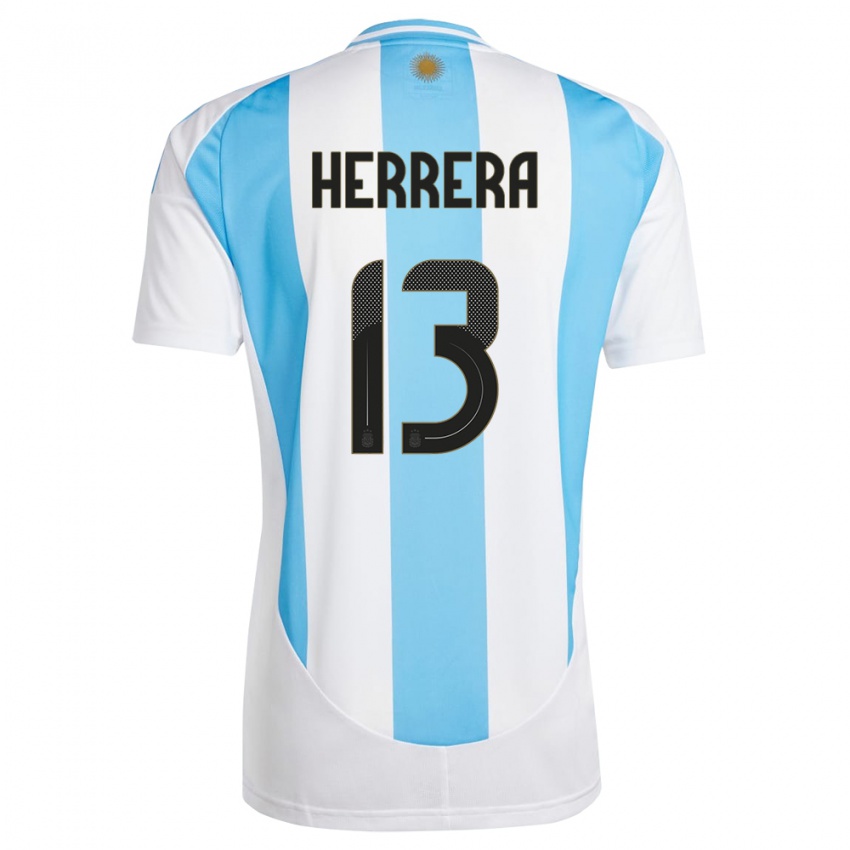 Niño Camiseta Argentina Marcelo Herrera #13 Blanco Azul 1ª Equipación 24-26 La Camisa Chile