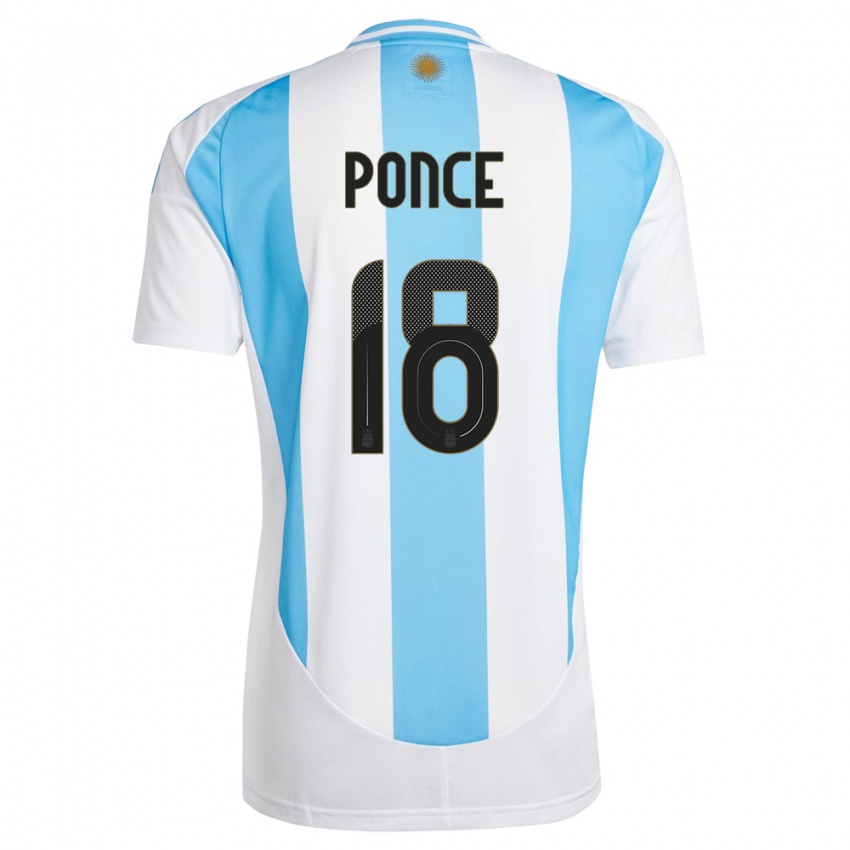 Niño Camiseta Argentina Ezequiel Ponce #18 Blanco Azul 1ª Equipación 24-26 La Camisa Chile