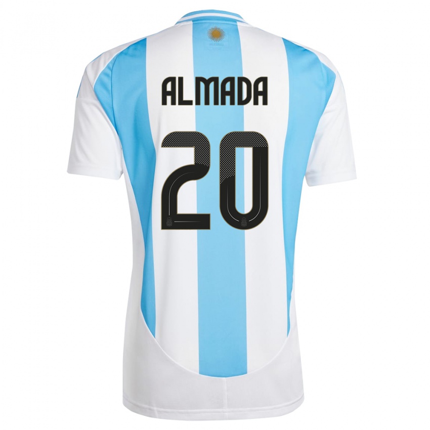 Niño Camiseta Argentina Thiago Almada #20 Blanco Azul 1ª Equipación 24-26 La Camisa Chile