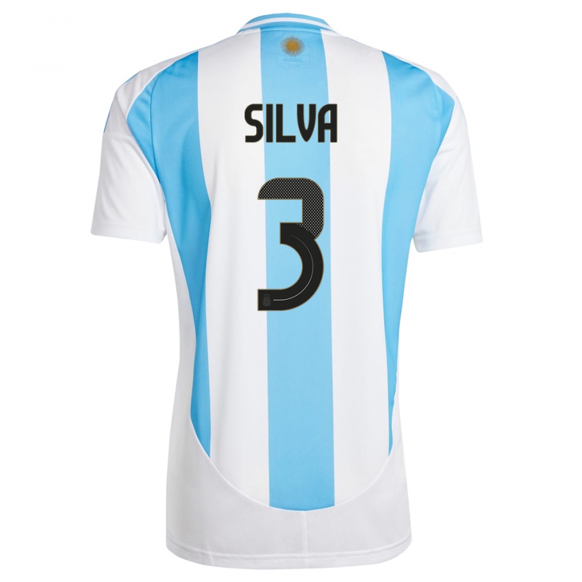 Niño Camiseta Argentina Tomas Silva #3 Blanco Azul 1ª Equipación 24-26 La Camisa Chile