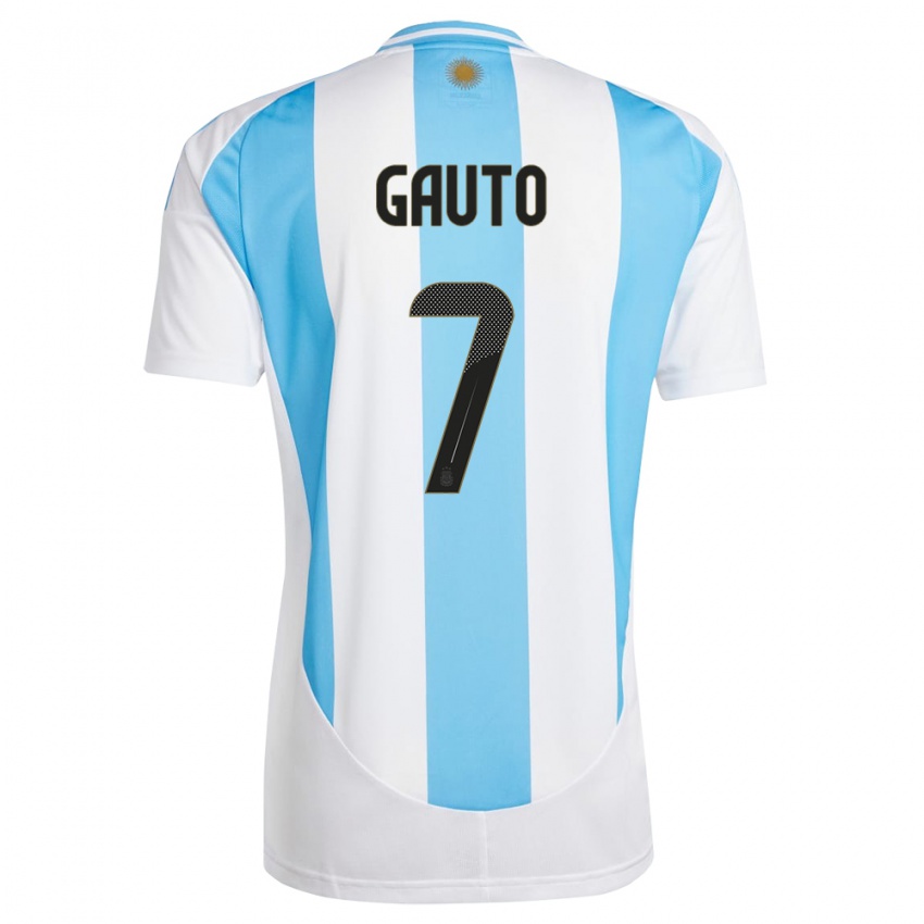 Niño Camiseta Argentina Juan Gauto #7 Blanco Azul 1ª Equipación 24-26 La Camisa Chile