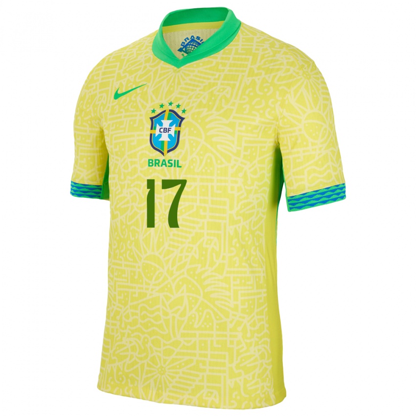 Niño Camiseta Brasil Juninho #17 Amarillo 1ª Equipación 24-26 La Camisa Chile