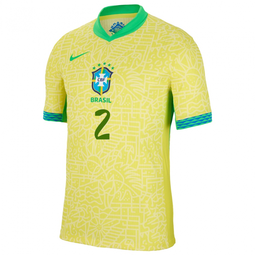 Niño Camiseta Brasil Vinicius Tobias #2 Amarillo 1ª Equipación 24-26 La Camisa Chile