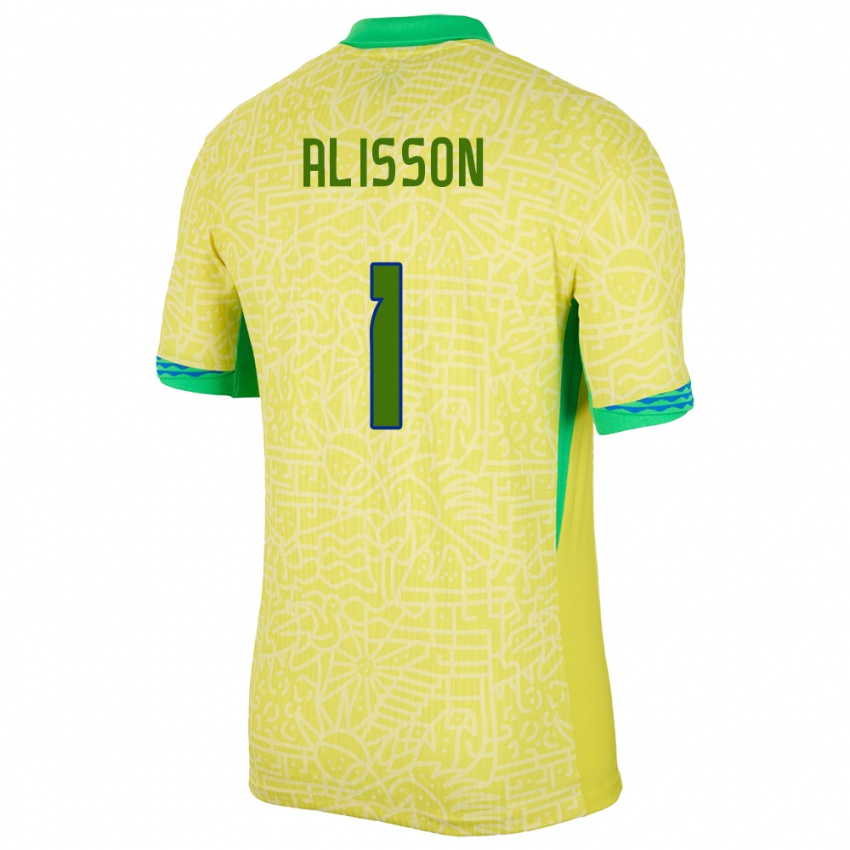 Niño Camiseta Brasil Alisson #1 Amarillo 1ª Equipación 24-26 La Camisa Chile