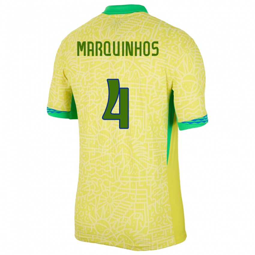 Niño Camiseta Brasil Marquinhos #4 Amarillo 1ª Equipación 24-26 La Camisa Chile