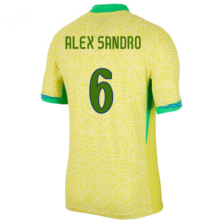 Niño Camiseta Brasil Alex Sandro #6 Amarillo 1ª Equipación 24-26 La Camisa Chile