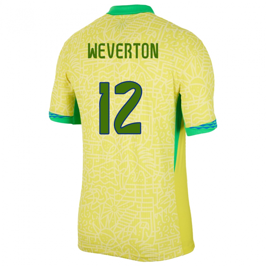 Niño Camiseta Brasil Weverton #12 Amarillo 1ª Equipación 24-26 La Camisa Chile