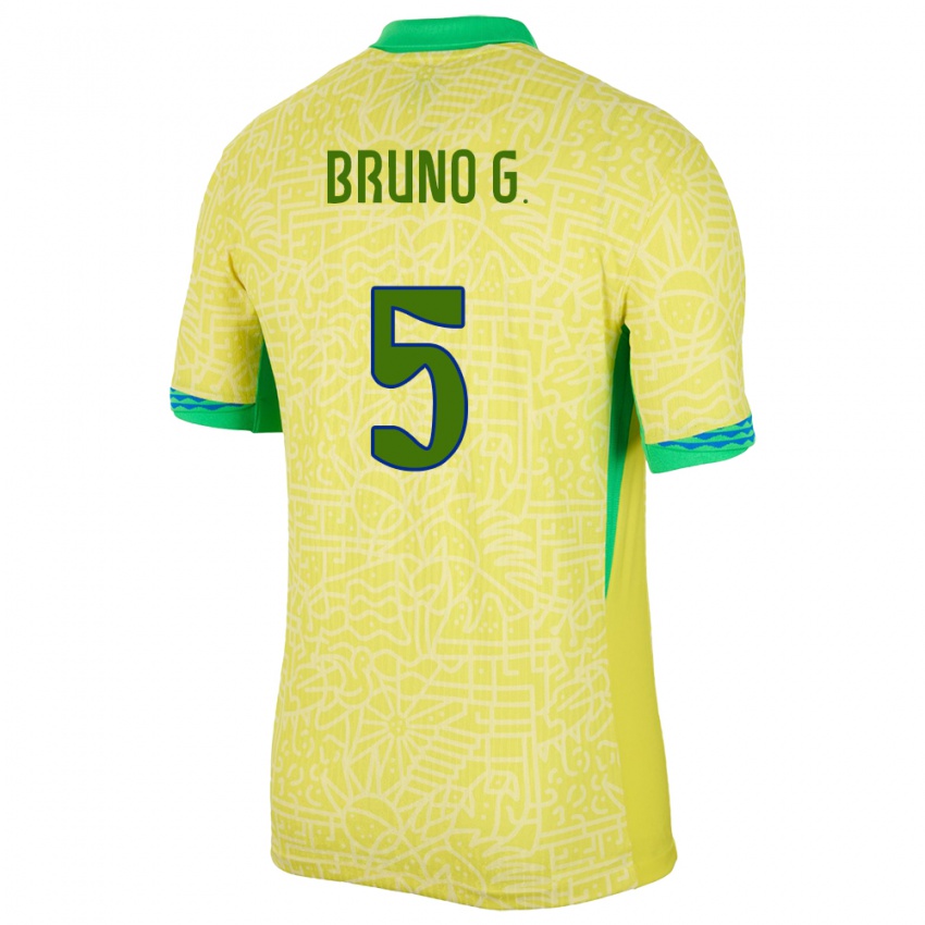 Niño Camiseta Brasil Bruno Guimaraes #5 Amarillo 1ª Equipación 24-26 La Camisa Chile