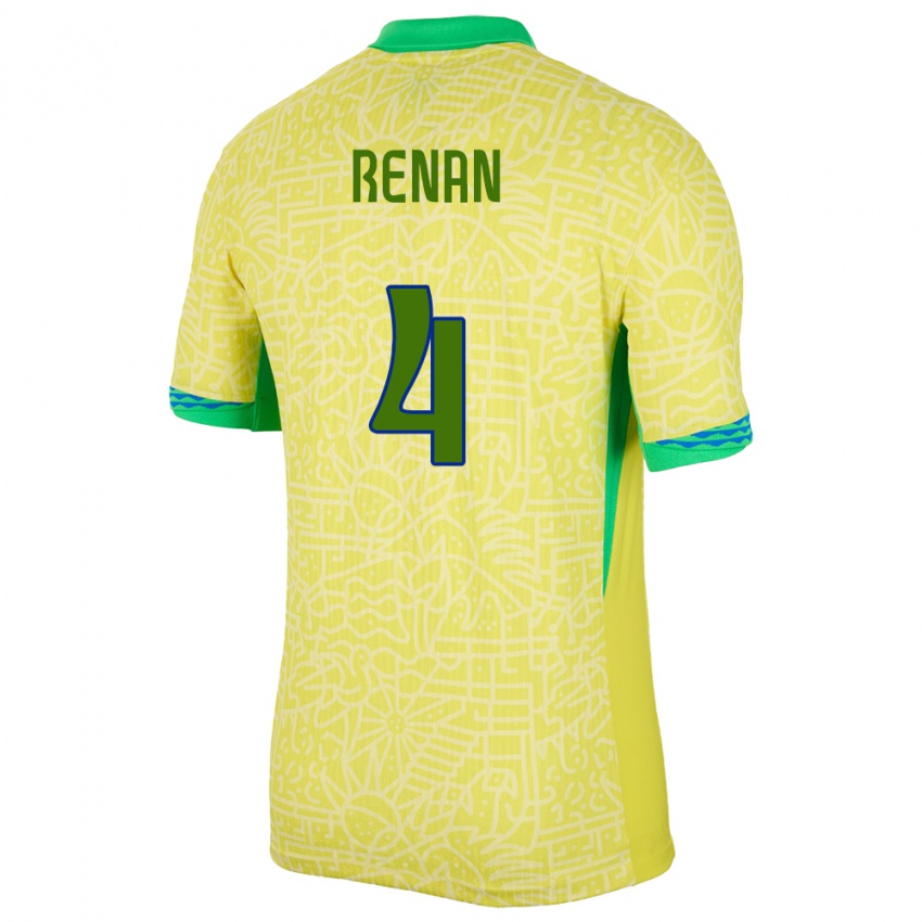 Niño Camiseta Brasil Robert Renan #4 Amarillo 1ª Equipación 24-26 La Camisa Chile