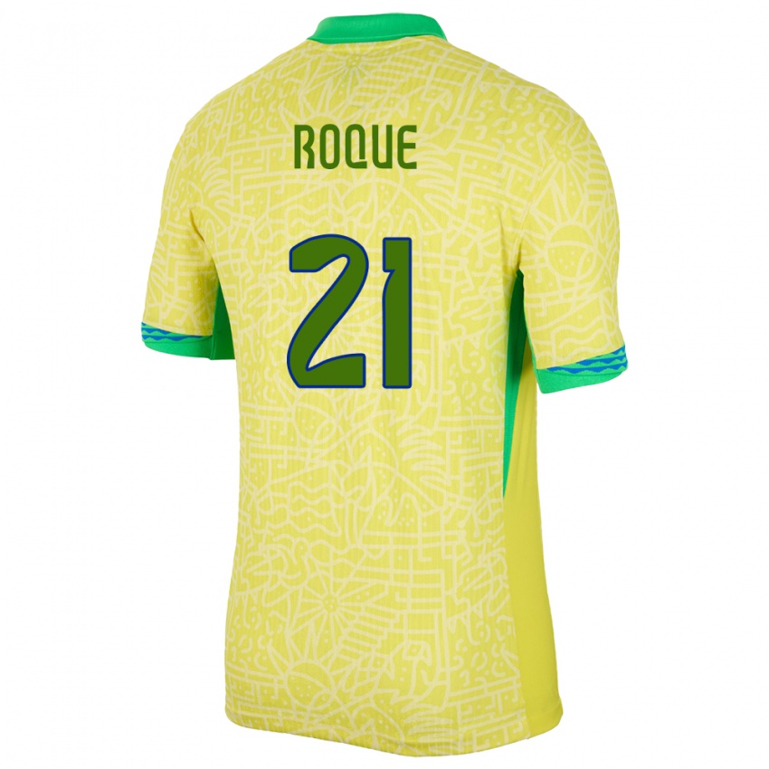 Niño Camiseta Brasil Vitor Roque #21 Amarillo 1ª Equipación 24-26 La Camisa Chile