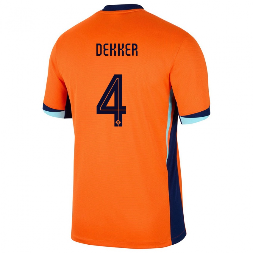 Niño Camiseta Países Bajos Maxim Dekker #4 Naranja 1ª Equipación 24-26 La Camisa Chile