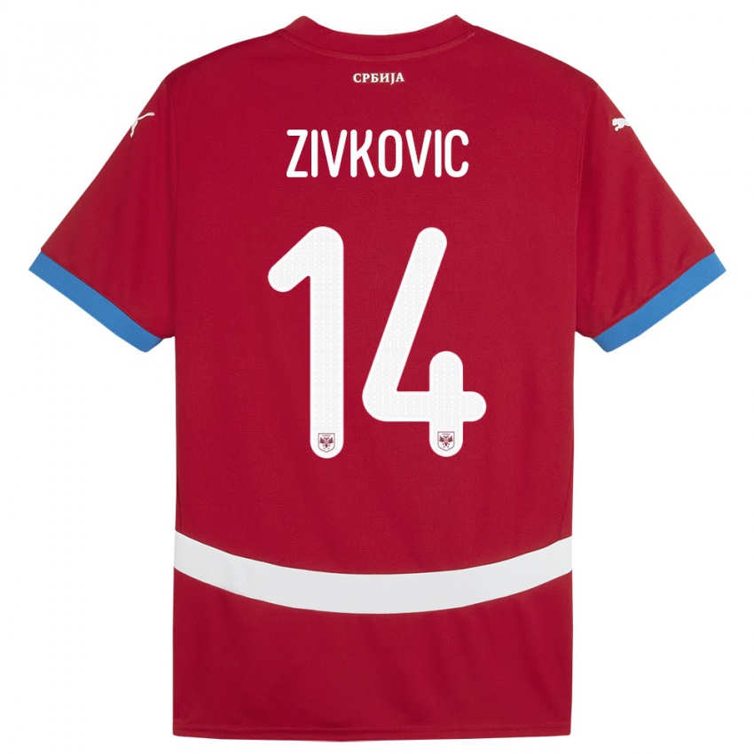 Niño Camiseta Serbia Andrija Zivkovic #14 Rojo 1ª Equipación 24-26 La Camisa Chile