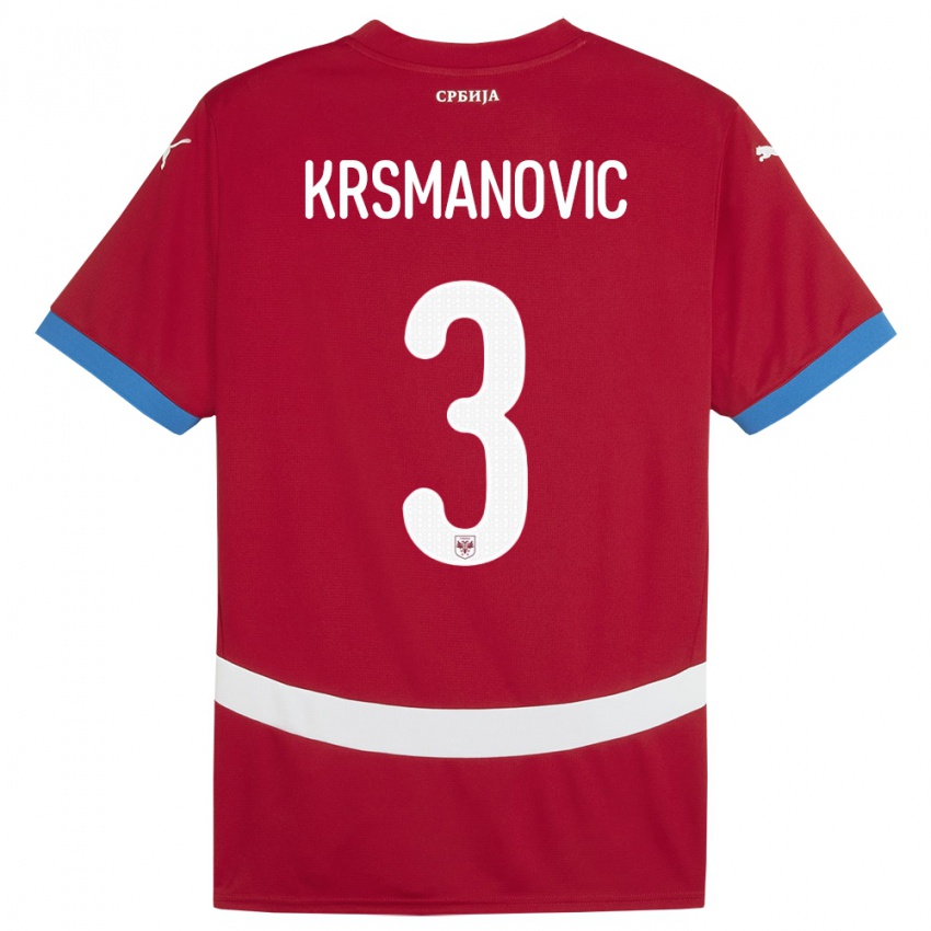 Niño Camiseta Serbia Nemanja Krsmanovic #3 Rojo 1ª Equipación 24-26 La Camisa Chile