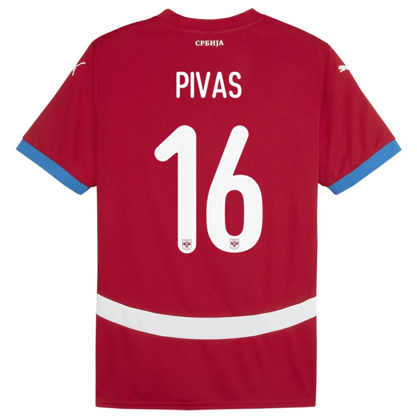 Niño Camiseta Serbia Miodrag Pivas #16 Rojo 1ª Equipación 24-26 La Camisa Chile