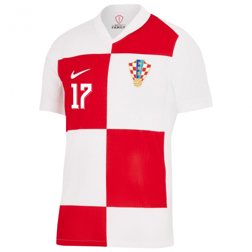 Niño Camiseta Croacia Jakov Anton Vasilj #17 Blanco Rojo 1ª Equipación 24-26 La Camisa Chile