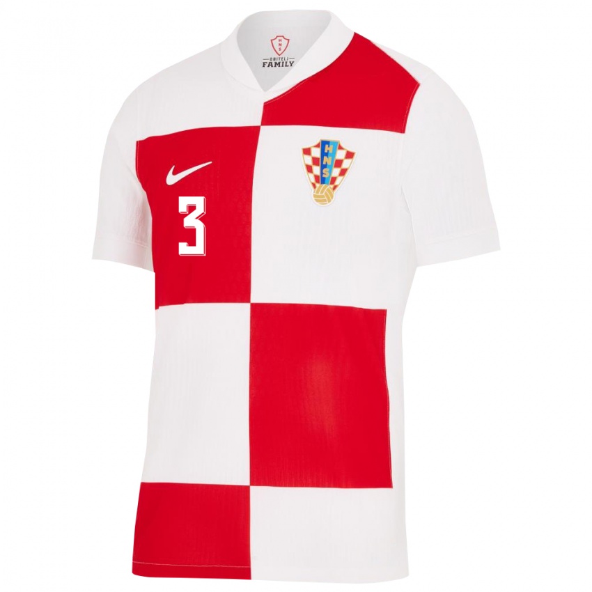 Niño Camiseta Croacia Noel Bodetic #3 Blanco Rojo 1ª Equipación 24-26 La Camisa Chile