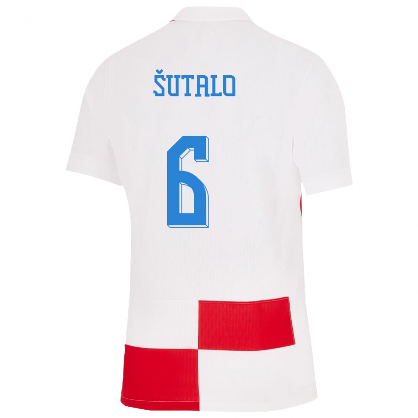 Niño Camiseta Croacia Josip Sutalo #6 Blanco Rojo 1ª Equipación 24-26 La Camisa Chile