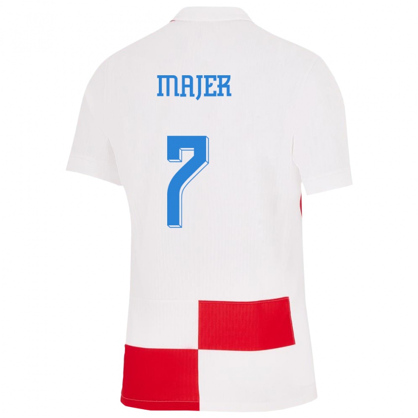 Niño Camiseta Croacia Lovro Majer #7 Blanco Rojo 1ª Equipación 24-26 La Camisa Chile