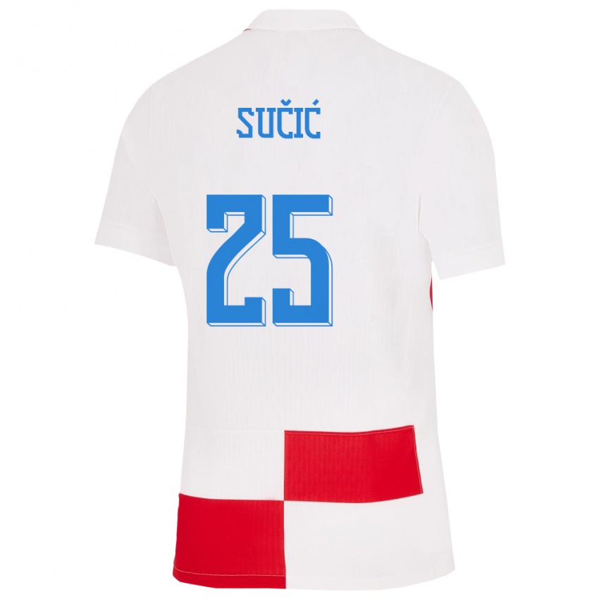 Niño Camiseta Croacia Luka Sucic #25 Blanco Rojo 1ª Equipación 24-26 La Camisa Chile