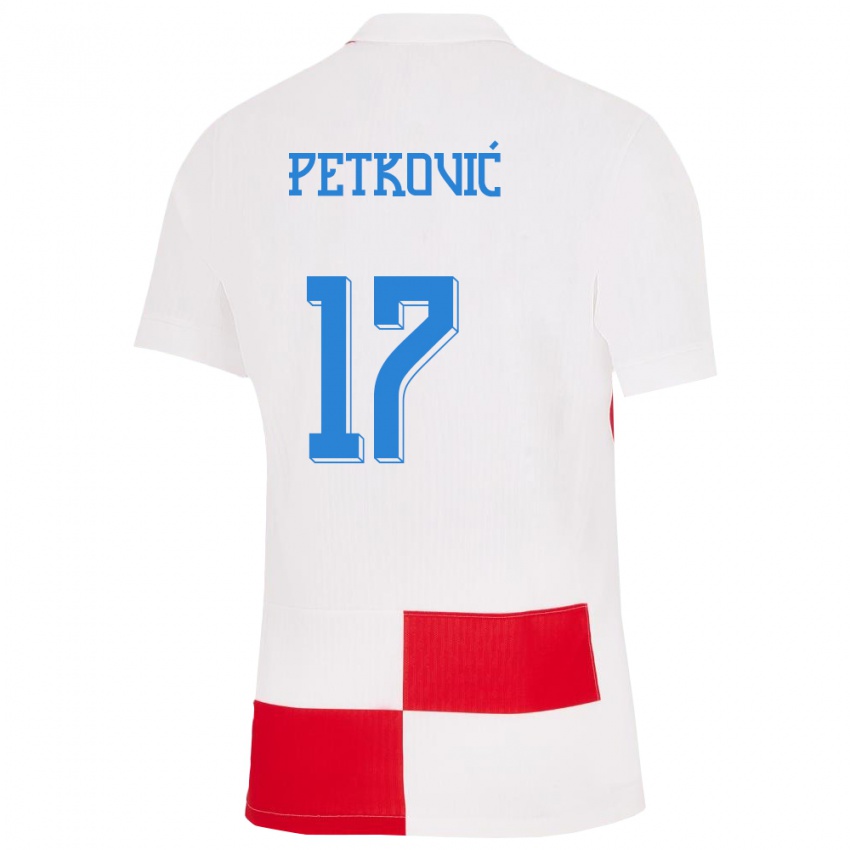 Niño Camiseta Croacia Bruno Petkovic #17 Blanco Rojo 1ª Equipación 24-26 La Camisa Chile