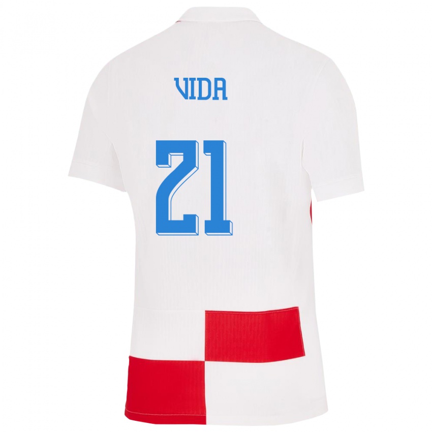 Niño Camiseta Croacia Domagoj Vida #21 Blanco Rojo 1ª Equipación 24-26 La Camisa Chile