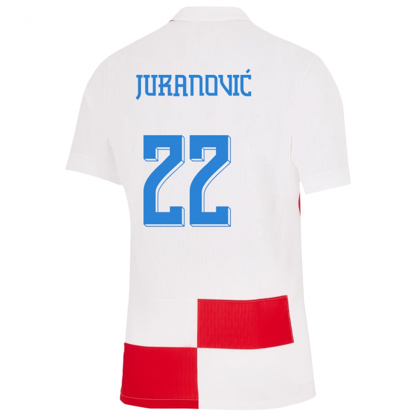 Niño Camiseta Croacia Josip Juranovic #22 Blanco Rojo 1ª Equipación 24-26 La Camisa Chile