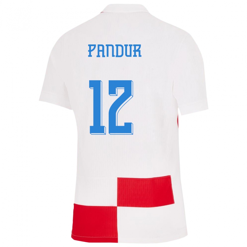 Niño Camiseta Croacia Ivor Pandur #12 Blanco Rojo 1ª Equipación 24-26 La Camisa Chile