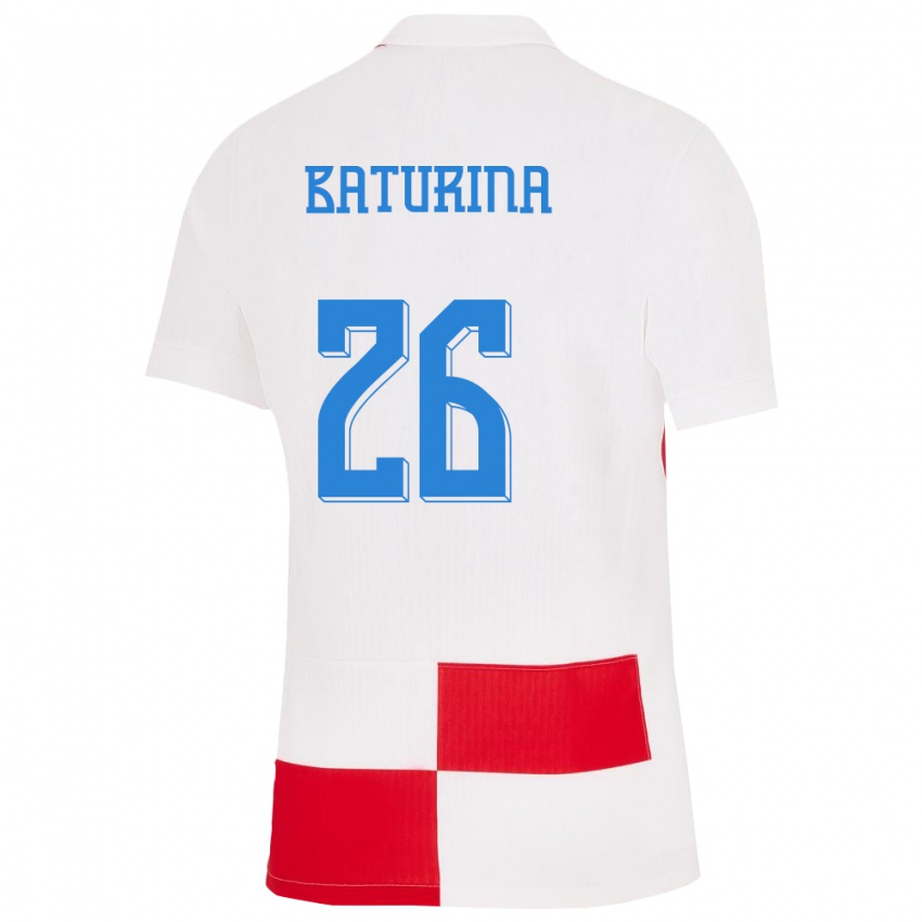 Niño Camiseta Croacia Martin Baturina #26 Blanco Rojo 1ª Equipación 24-26 La Camisa Chile