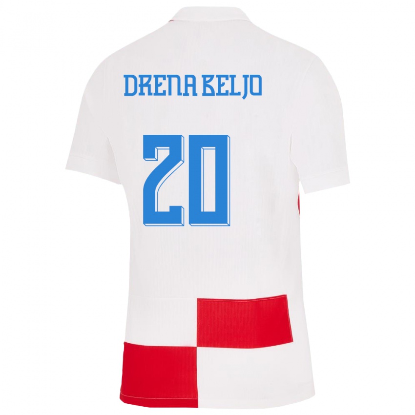 Niño Camiseta Croacia Dion Drena Beljo #20 Blanco Rojo 1ª Equipación 24-26 La Camisa Chile