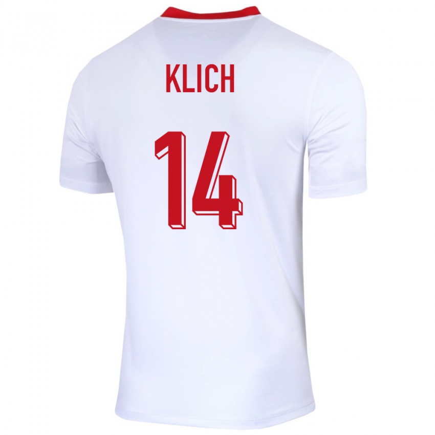 Niño Camiseta Polonia Mateusz Klich #14 Blanco 1ª Equipación 24-26 La Camisa Chile