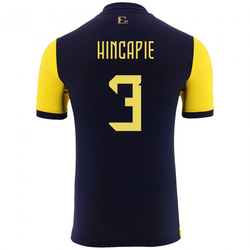 Niño Camiseta Ecuador Piero Hincapie #3 Amarillo 1ª Equipación 24-26 La Camisa Chile