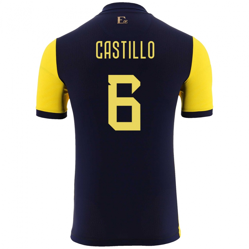 Niño Camiseta Ecuador Byron Castillo #6 Amarillo 1ª Equipación 24-26 La Camisa Chile