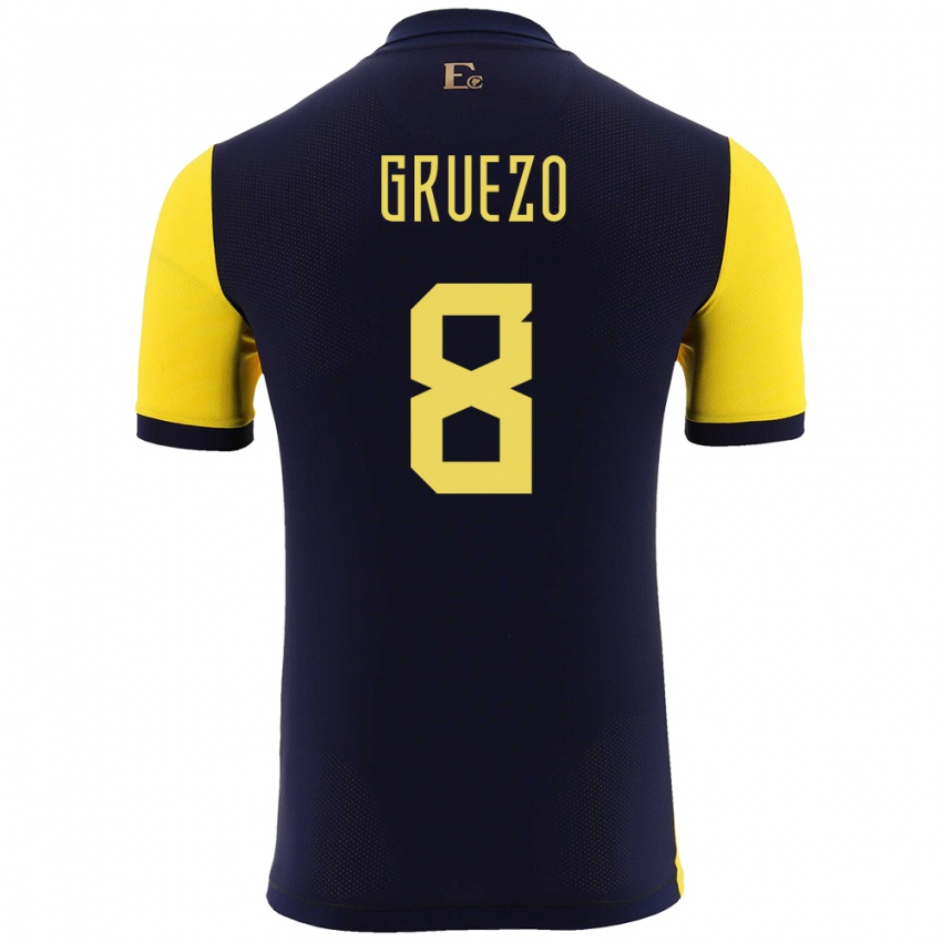 Niño Camiseta Ecuador Carlos Gruezo #8 Amarillo 1ª Equipación 24-26 La Camisa Chile