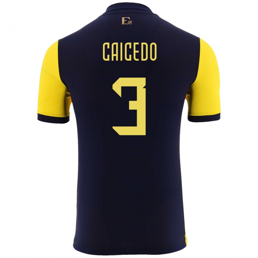 Niño Camiseta Ecuador Jessy Caicedo #3 Amarillo 1ª Equipación 24-26 La Camisa Chile