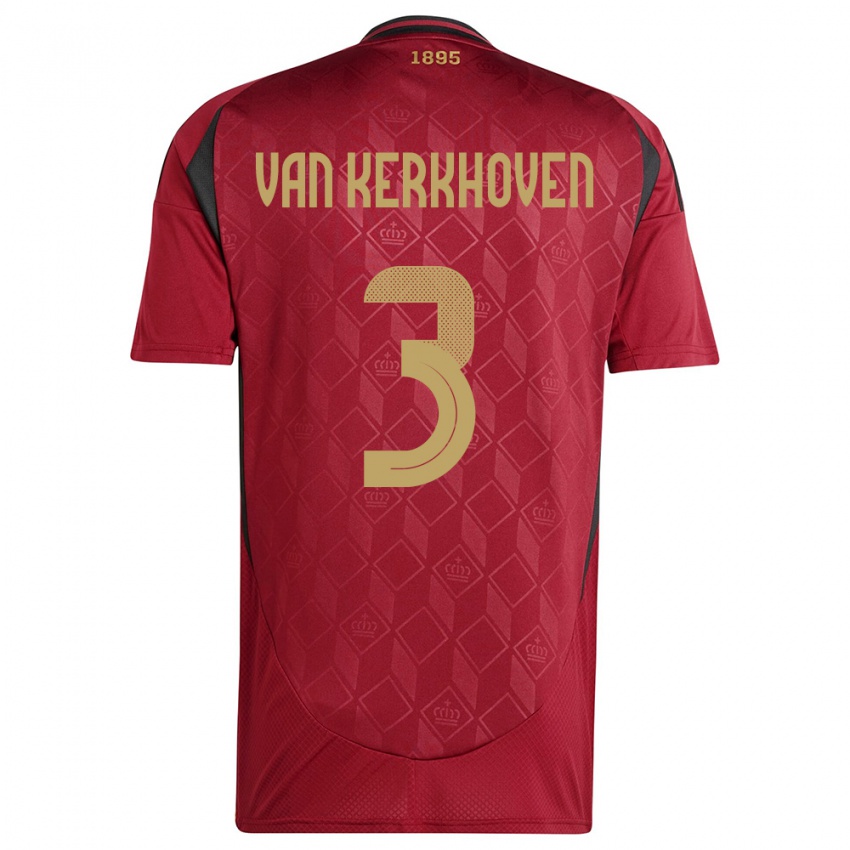 Niño Camiseta Bélgica Ella Van Kerkhoven #3 Borgoña 1ª Equipación 24-26 La Camisa Chile