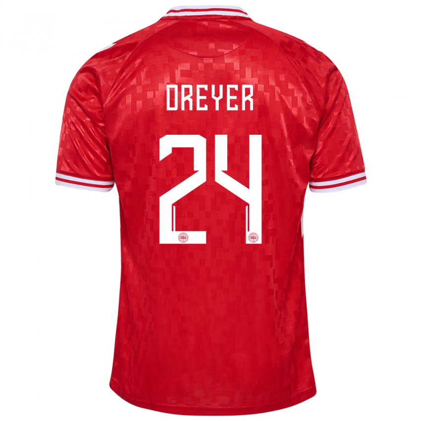 Niño Camiseta Dinamarca Anders Dreyer #24 Rojo 1ª Equipación 24-26 La Camisa Chile