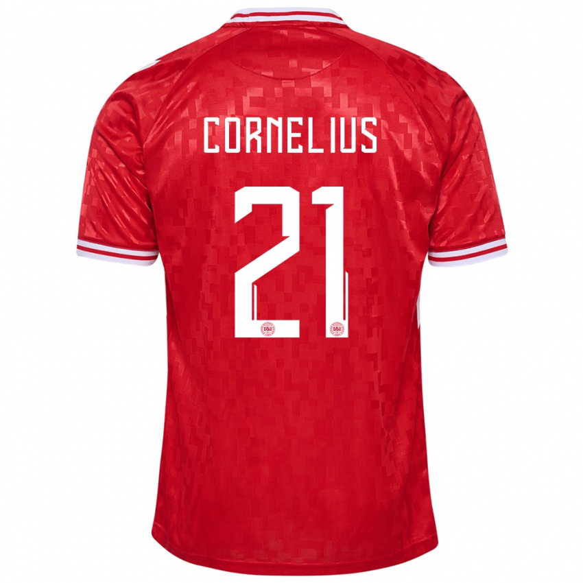 Niño Camiseta Dinamarca Andreas Cornelius #21 Rojo 1ª Equipación 24-26 La Camisa Chile