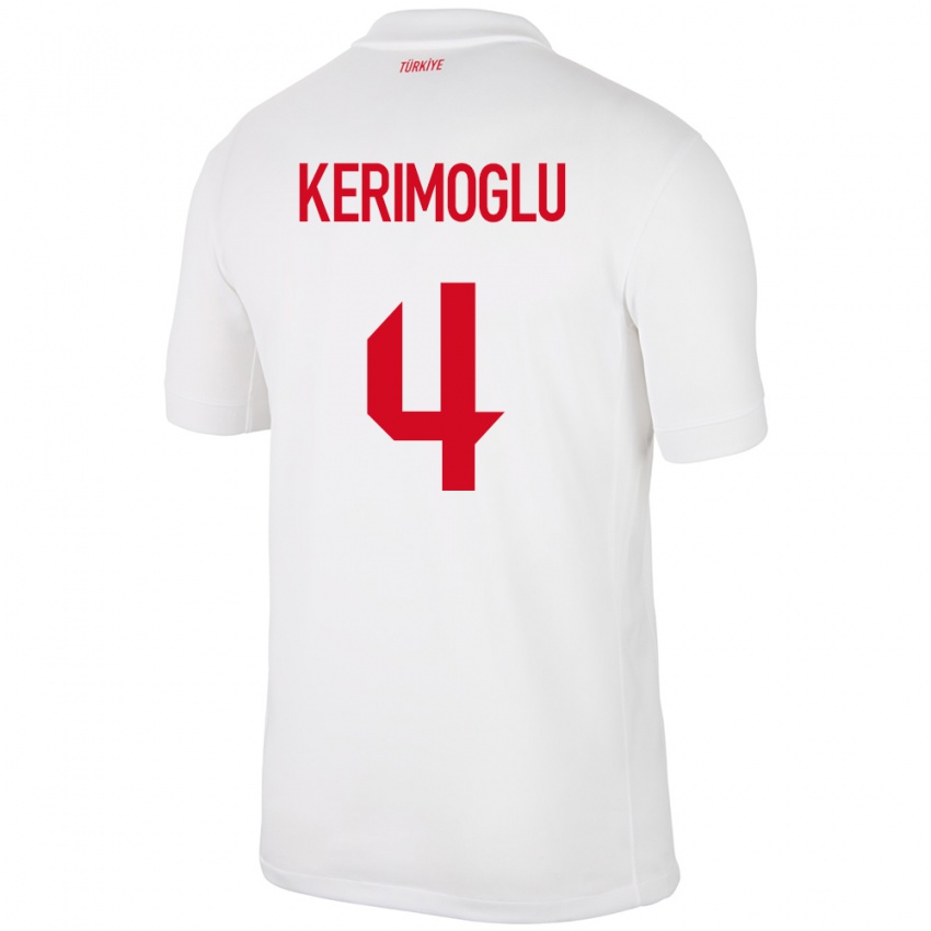 Niño Camiseta Turquía Zeynap Kerimoğlu #4 Blanco 1ª Equipación 24-26 La Camisa Chile