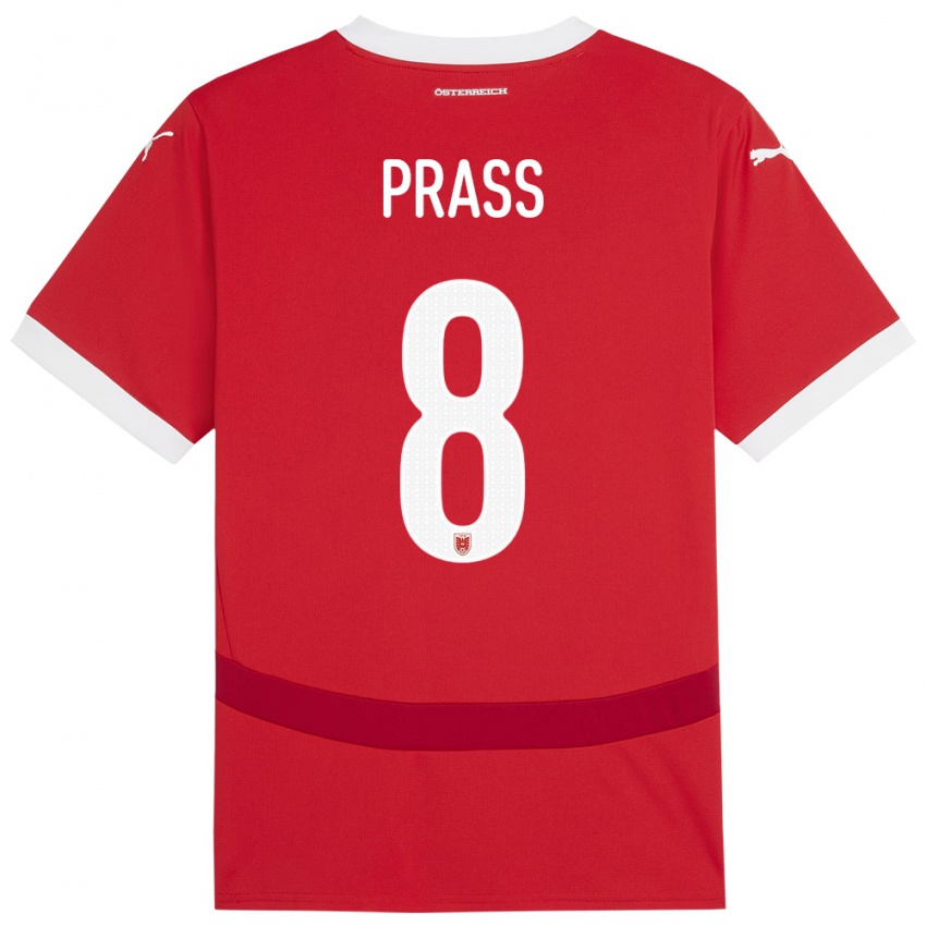 Niño Camiseta Austria Alexander Prass #8 Rojo 1ª Equipación 24-26 La Camisa Chile