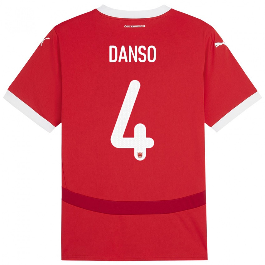 Niño Camiseta Austria Kevin Danso #4 Rojo 1ª Equipación 24-26 La Camisa Chile