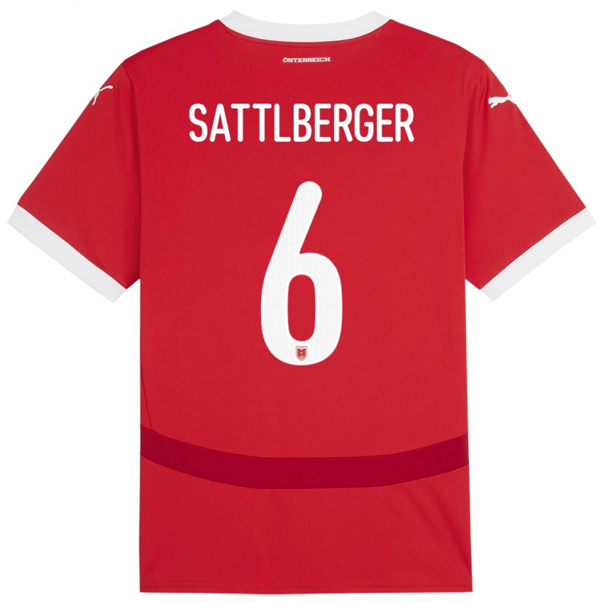 Niño Camiseta Austria Nikolas Sattlberger #6 Rojo 1ª Equipación 24-26 La Camisa Chile