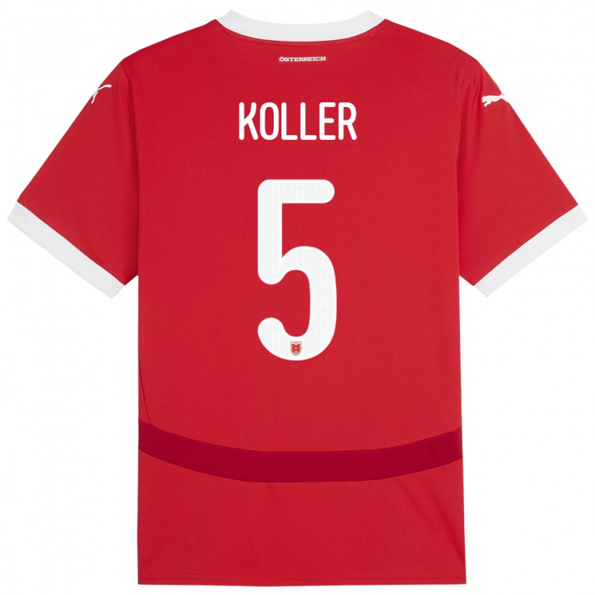 Niño Camiseta Austria Paul Koller #5 Rojo 1ª Equipación 24-26 La Camisa Chile