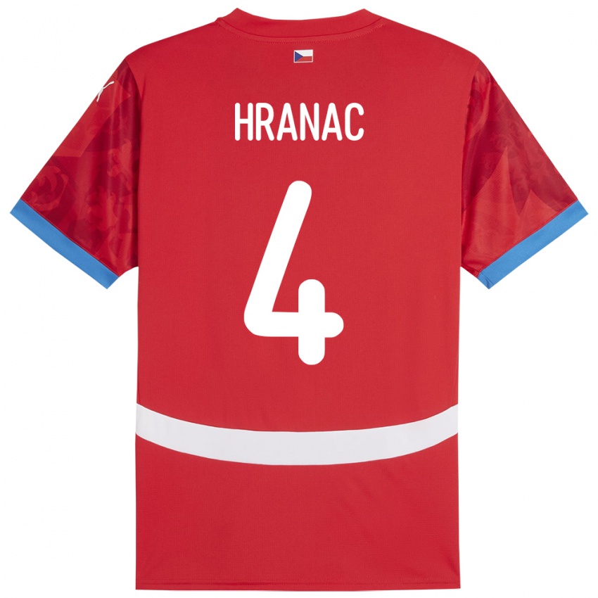 Niño Camiseta Chequia Robin Hranac #4 Rojo 1ª Equipación 24-26 La Camisa Chile