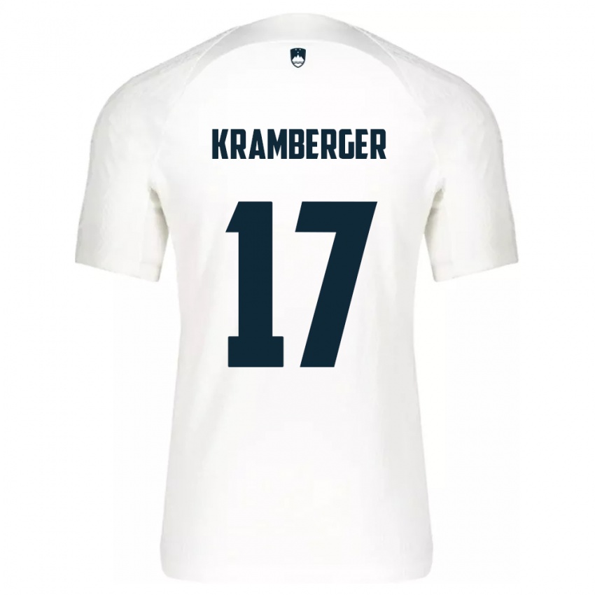 Niño Camiseta Eslovenia Enej Kramberger #17 Blanco 1ª Equipación 24-26 La Camisa Chile