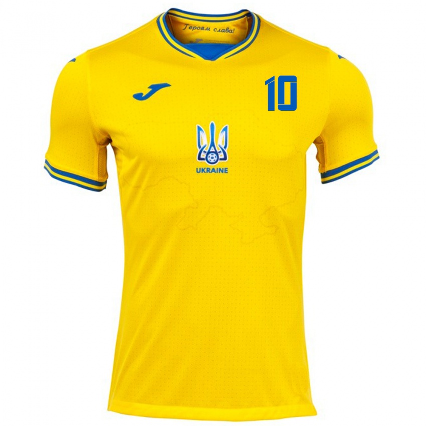 Niño Camiseta Ucrania Yegor Yarmolyuk #10 Amarillo 1ª Equipación 24-26 La Camisa Chile